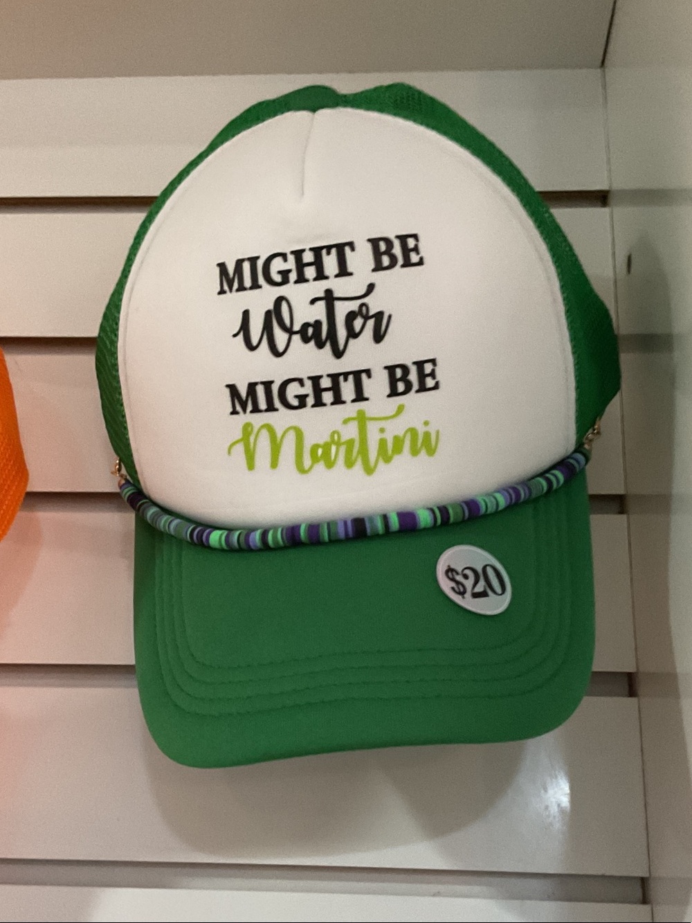 Green & White 'Might Be Water Might Be Martini' Trucker Hat